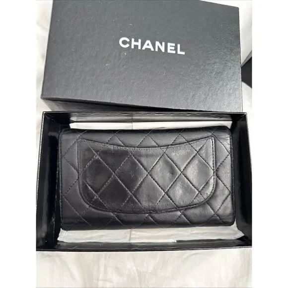 CHANEL Flap Wallet Quilted Black Silver Tone Hardware W/box - Picture 7 of 16